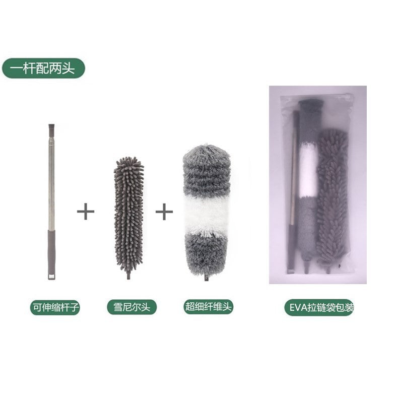 Set de Curatenie, Flippy, 2 Capete Detasabil, Mop din Microfibra, Pamatuf pentru Praf, Maner Extensibil, EVA, Impachetate in Sac cu Fermoar, Gri-0