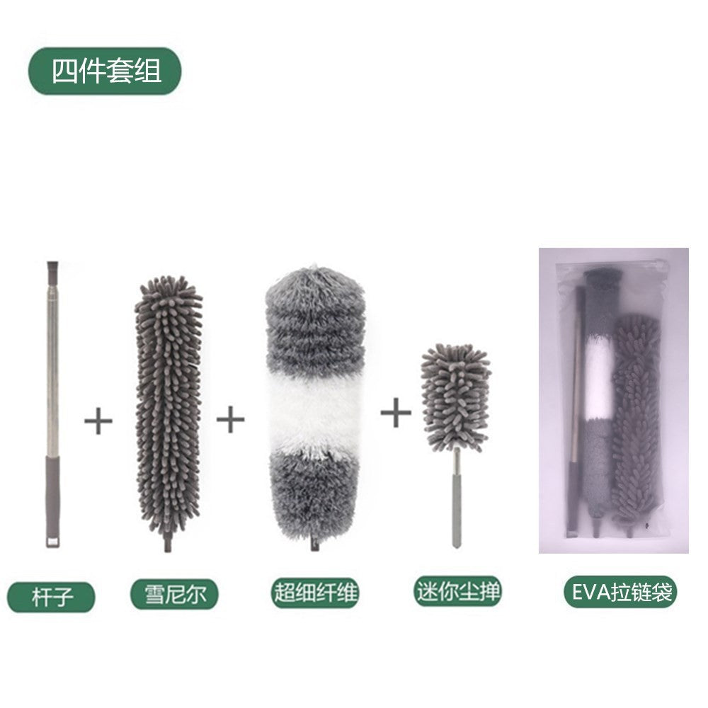 Set de Curatenie, Flippy, 3 Capete Detasabil, Mop din Microfibra, Pamatuf pentru Praf, Mini Perie, Maner Extensibil, EVA, Impachetate in Sac cu Fermoar, Gri-0