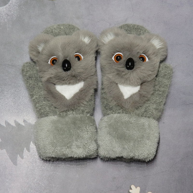 Manusi de Plus pentru Copii, Flippy, de Iarna, Groase, Moi, Calduroase, Model Animat Koala Gri-0