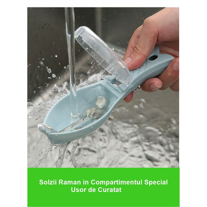 Curatator Manual Solzi de Peste, Flippy, Forma Peste , Recipient cu Capcac pentru Solzi, Plastic, Albastru deschis, 16x6 cm-2