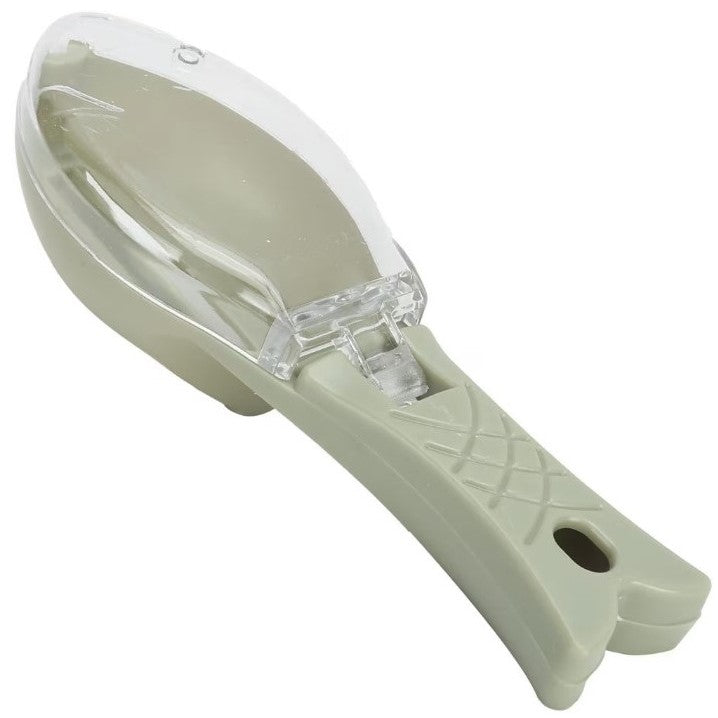Curatator Manual Solzi de Peste, Flippy, Forma Peste , Recipient cu Capcac pentru Solzi, Plastic, Verde deschis, 16x6 cm-0