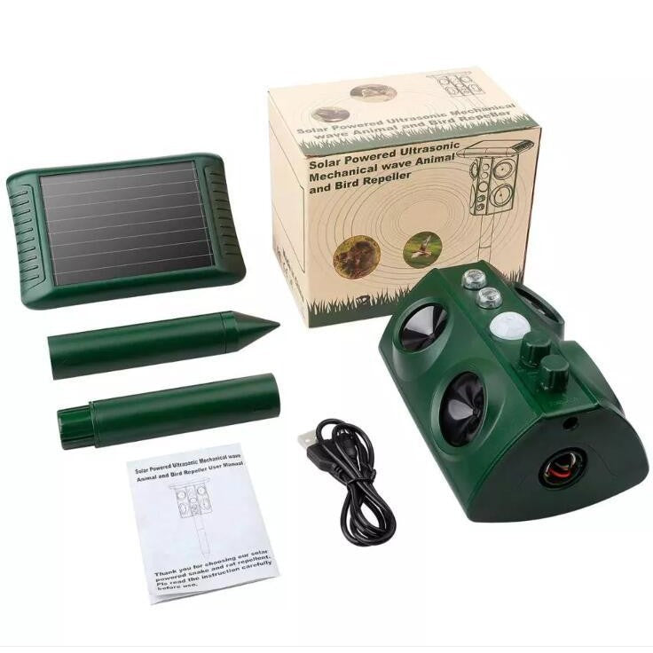 Aparat Solar LED cu Ultrasunete Animal Repellent, Flippy, Lumina Rosie si Alba, Anti rozatoare, Anti sobolani, Anti insecte, Frecventa 13.5KHZ-45.5KHZ, Putere 0.5W, Verde-0