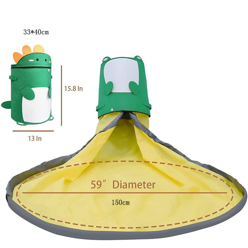 Cutie de Depozitare 2In1, Flippy, Impermeabila, Covor pentru Jucarii si Lego 150cm, Capacitate Mare, cu Manere, cu Sfori, Inaltime 40cm, Model Dinozaur, Verde-2
