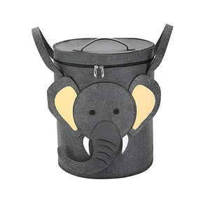 Cutie de Depozitare 2In1, Flippy, Impermeabila, Covor pentru Jucarii si Lego 150cm, Capacitate Mare, cu Manere, cu Sfori, Inaltime 40cm, Model Elefan, Gri-0