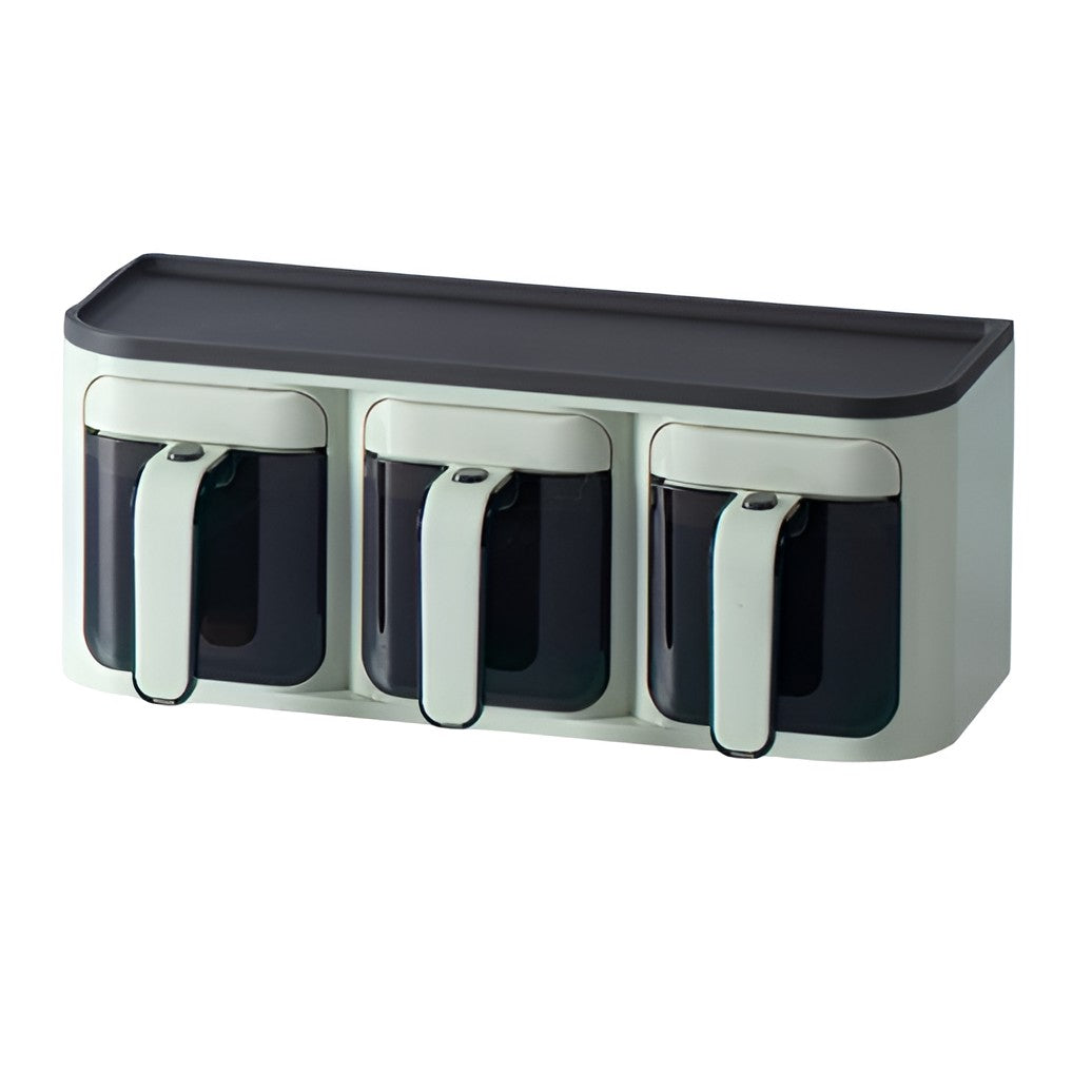 Cutie de Depozitare a Condimentelor, Flippy, de Uz Casnic, Montare pe Perete, 3 Compartimente, 25.8 x 13.6 x 10.5cm, Verde-Negru-0