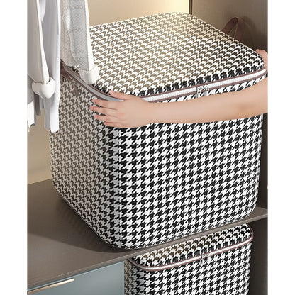 Cutie de Depozitare cu Fermoar, Flippy, Pliabila, Maner Ranforsat, Fermoar Rezistent, pentru Haine, Paturi, Plapumi, Perne, Lenjerii de Pat, Jucarii, 80 Litri, in Carouri, Alb-Negru-3