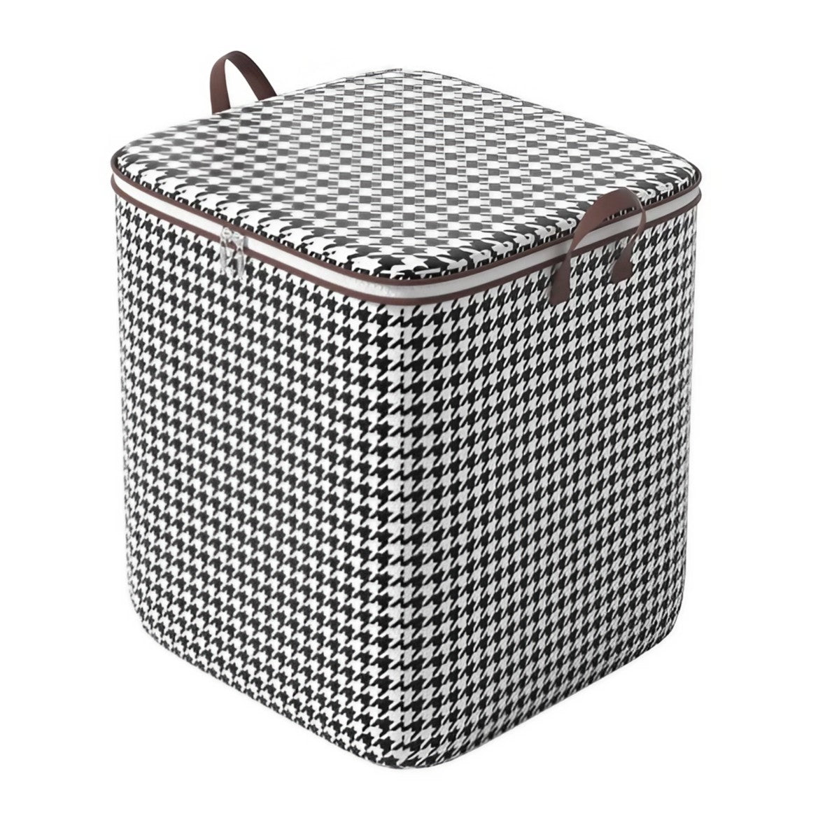 Cutie de Depozitare cu Fermoar, Flippy, Pliabila, Maner Ranforsat, Fermoar Rezistent, pentru Haine, Paturi, Plapumi, Perne, Lenjerii de Pat, Jucarii, 56x45x56 cm, 140 Litri, in Carouri, Alb-Negru-0