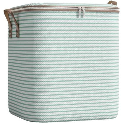 Cutie de Depozitare cu Fermoar, Flippy, Pliabila, Maner Ranforsat, Fermoar Rezistent, pentru Haine, Paturi, Plapume, Perne, Lenjerii de Pat, Jucarii, 56x45x56 cm, 150 Litri, in Dungi, Verde-0