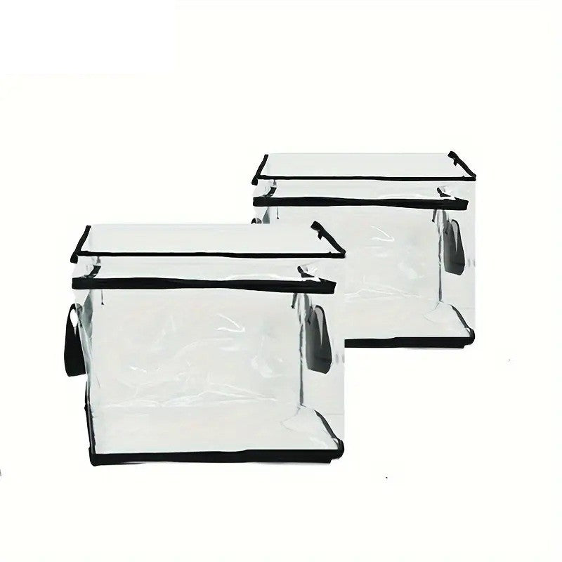 Cutie de Depozitare, Flippy, din PVC + Textil, Rezistenta la Apa, Geanta pentru Carti, 32x24x25 cm, Transparent-Negru-4