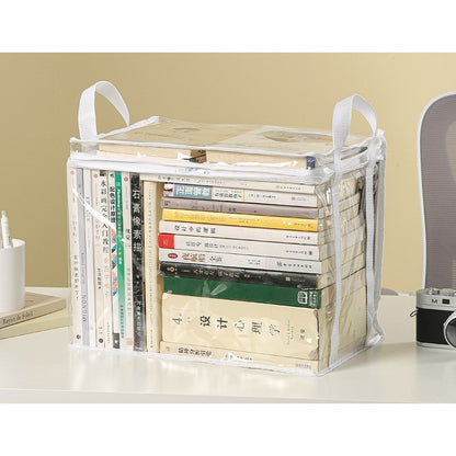 Cutie de Depozitare, Flippy, din PVC + Textil, Rezistenta la Apa, Geanta pentru Carti, 38x24x32 cm, Transparent-Alb-1