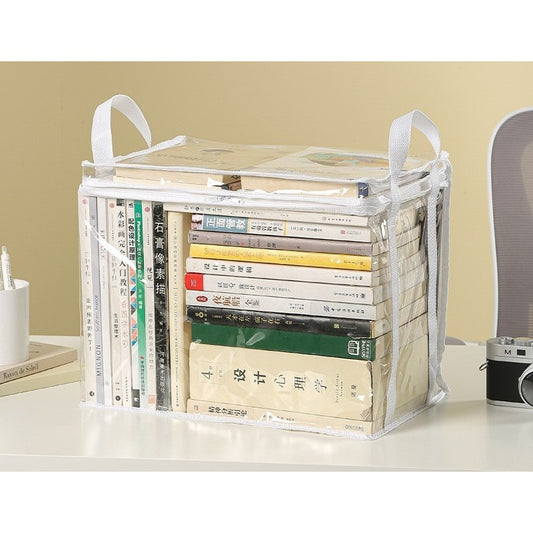 Cutie de Depozitare, Flippy, din PVC + Textil, Rezistenta la Apa, Geanta pentru Carti, 38x24x32 cm, Transparent-Alb-1
