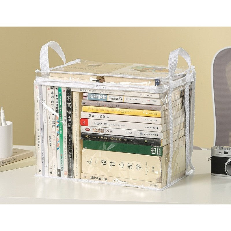 Cutie de Depozitare, Flippy, din PVC + Textil, Rezistenta la Apa, Geanta pentru Carti, 38x24x32 cm, Transparent-Alb-1