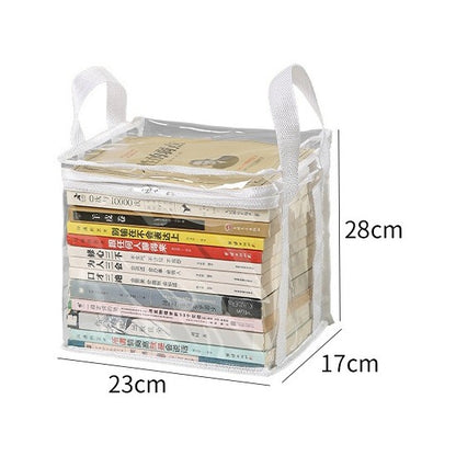Cutie de Depozitare, Flippy, din PVC+Textil, Rezistenta la Apa, Geanta pentru Carti, 23x17x28 cm, Transparent-Alb-1