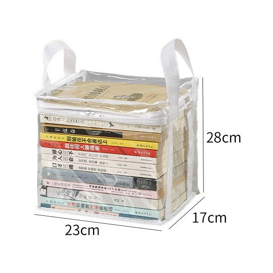 Cutie de Depozitare, Flippy, din PVC+Textil, Rezistenta la Apa, Geanta pentru Carti, 23x17x28 cm, Transparent-Alb-1