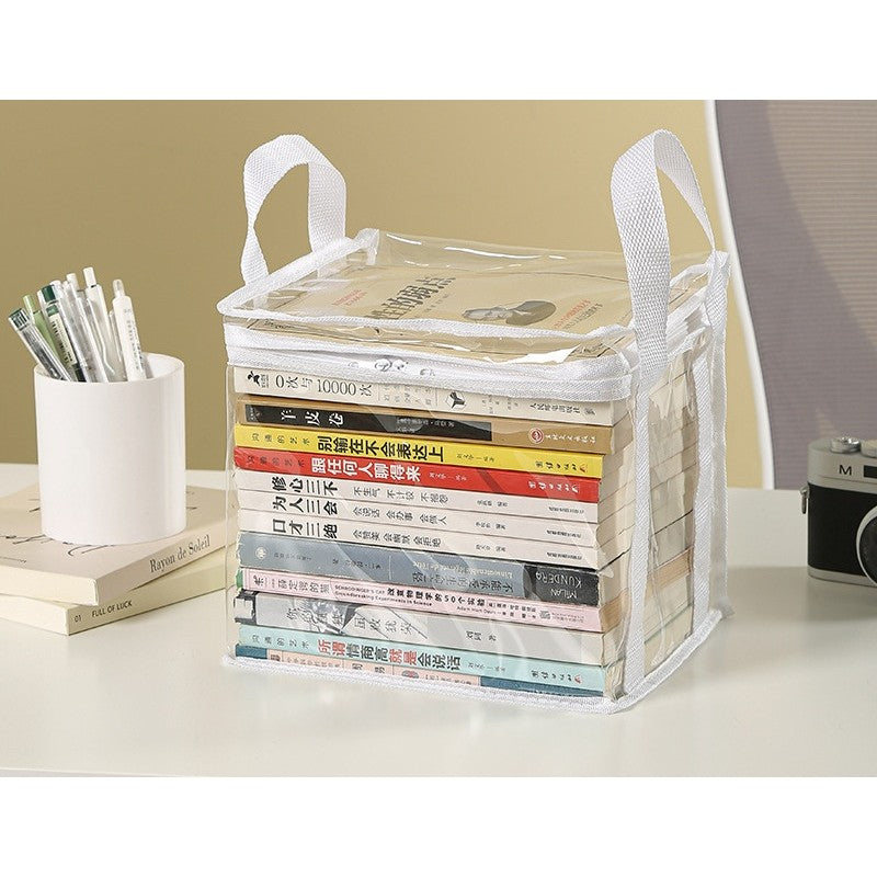 Cutie de Depozitare, Flippy, din PVC+Textil, Rezistenta la Apa, Geanta pentru Carti, 23x17x28 cm, Transparent-Alb-4
