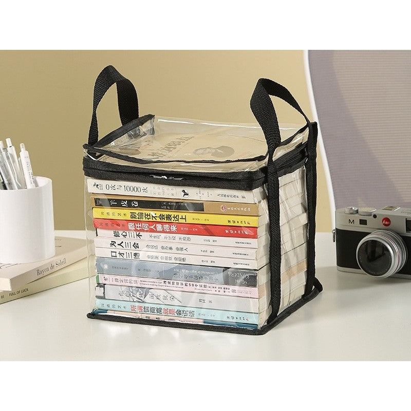 Cutie de Depozitare, Flippy, din PVC + Textil, Rezistenta la Apa, Geanta pentru Carti, 23x17x28 cm, Transparent-Negru-2