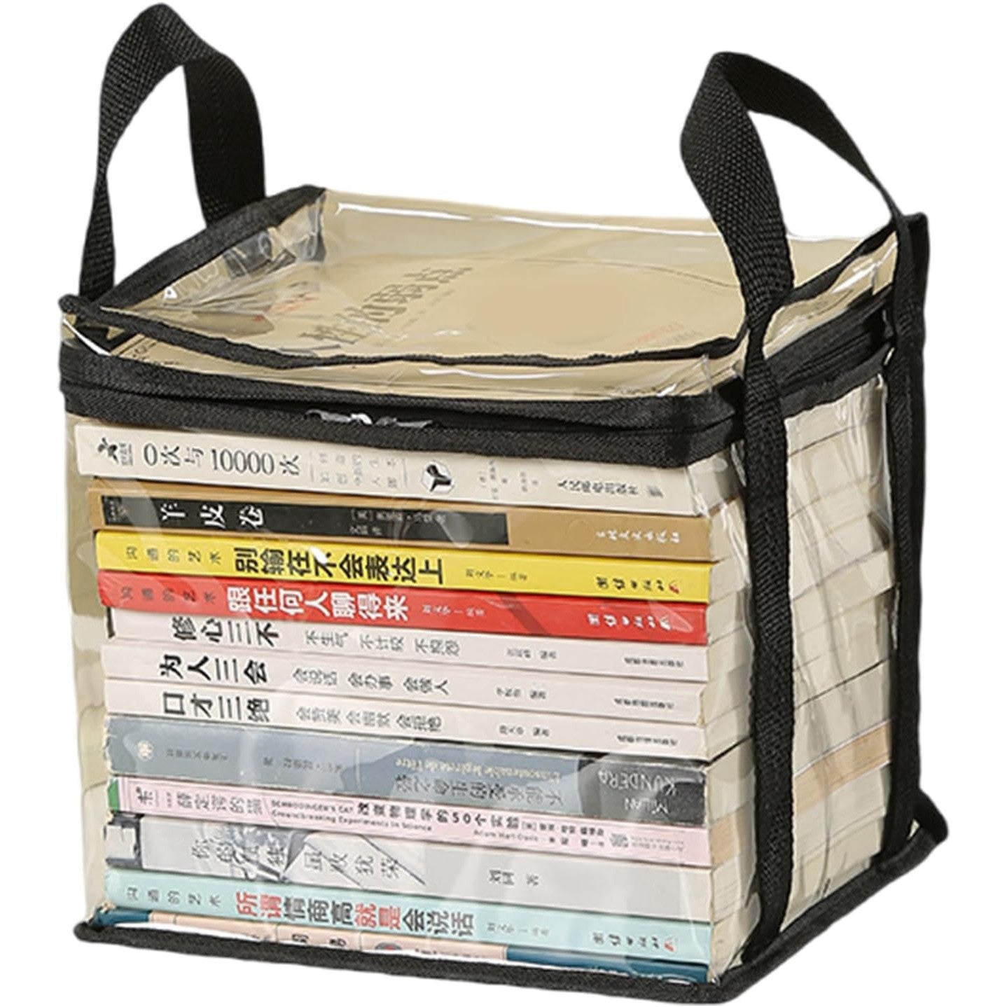 Cutie de Depozitare, Flippy, din PVC + Textil, Rezistenta la Apa, Geanta pentru Carti, 23x17x28 cm, Transparent-Negru-0