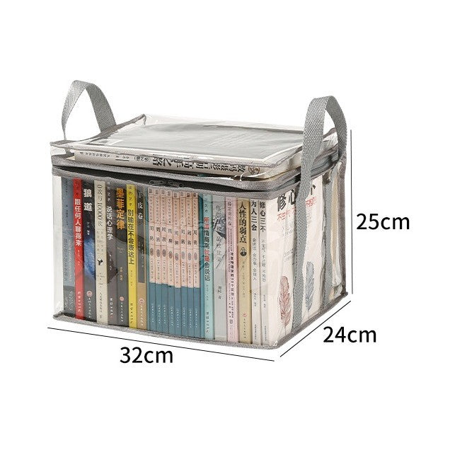 Cutie de Depozitare, Flippy, din PVC + Textil, Rezistenta la Apa, Geanta pentru Carti, 32x24x25 cm, Transparent-Alb-6
