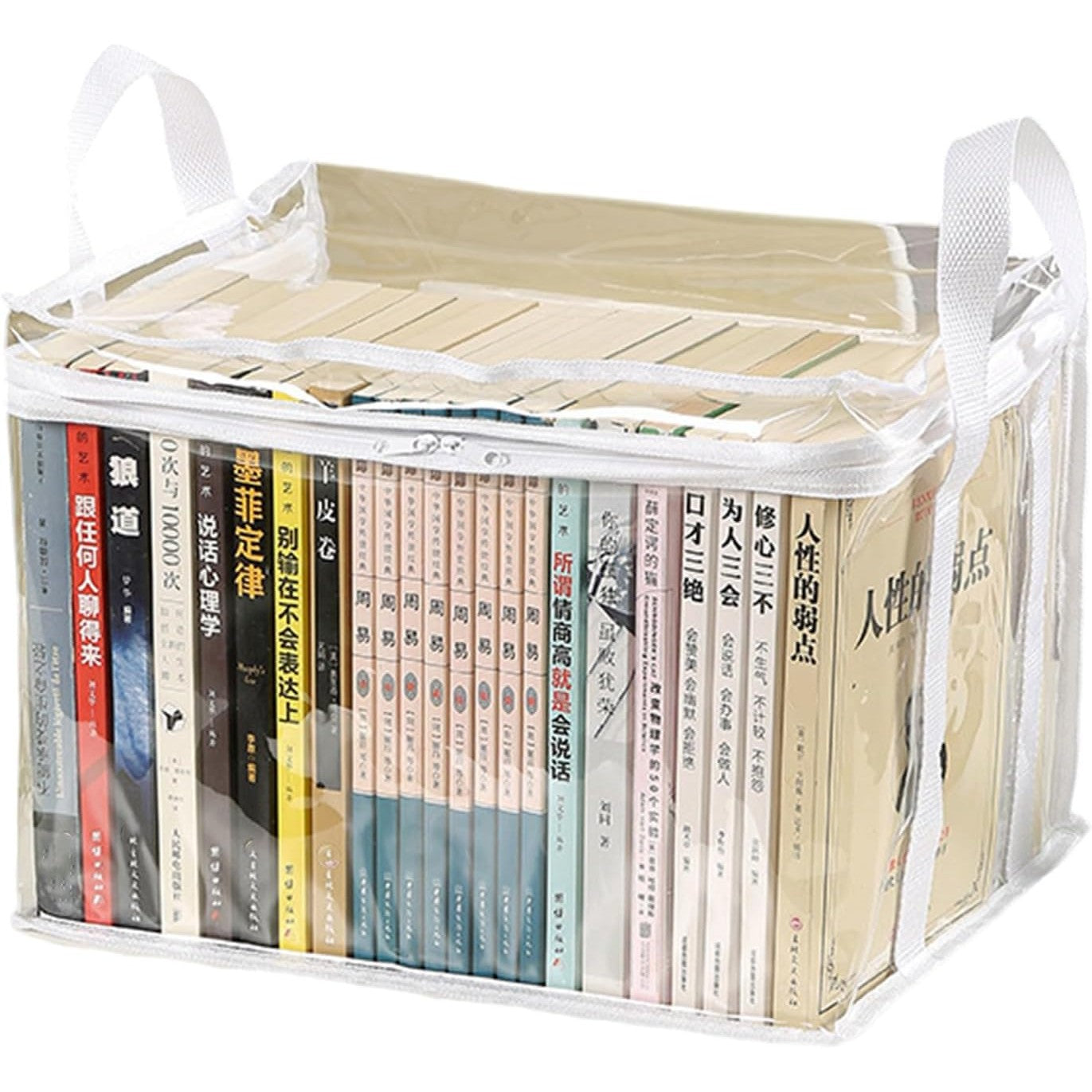 Cutie de Depozitare, Flippy, din PVC + Textil, Rezistenta la Apa, Geanta pentru Carti, 32x24x25 cm, Transparent-Alb-0