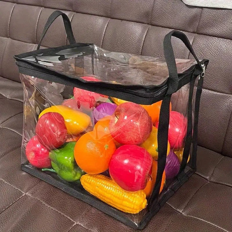 Cutie de Depozitare, Flippy, din PVC + Textil, Rezistenta la Apa, Geanta pentru Carti, 38x24x32 cm, Transparent-Negru-1