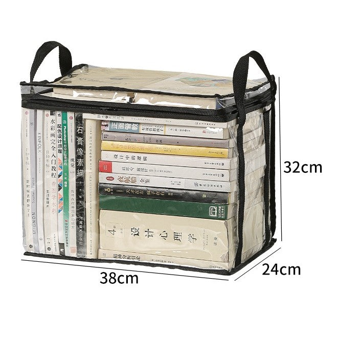 Cutie de Depozitare, Flippy, din PVC + Textil, Rezistenta la Apa, Geanta pentru Carti, 38x24x32 cm, Transparent-Negru-8