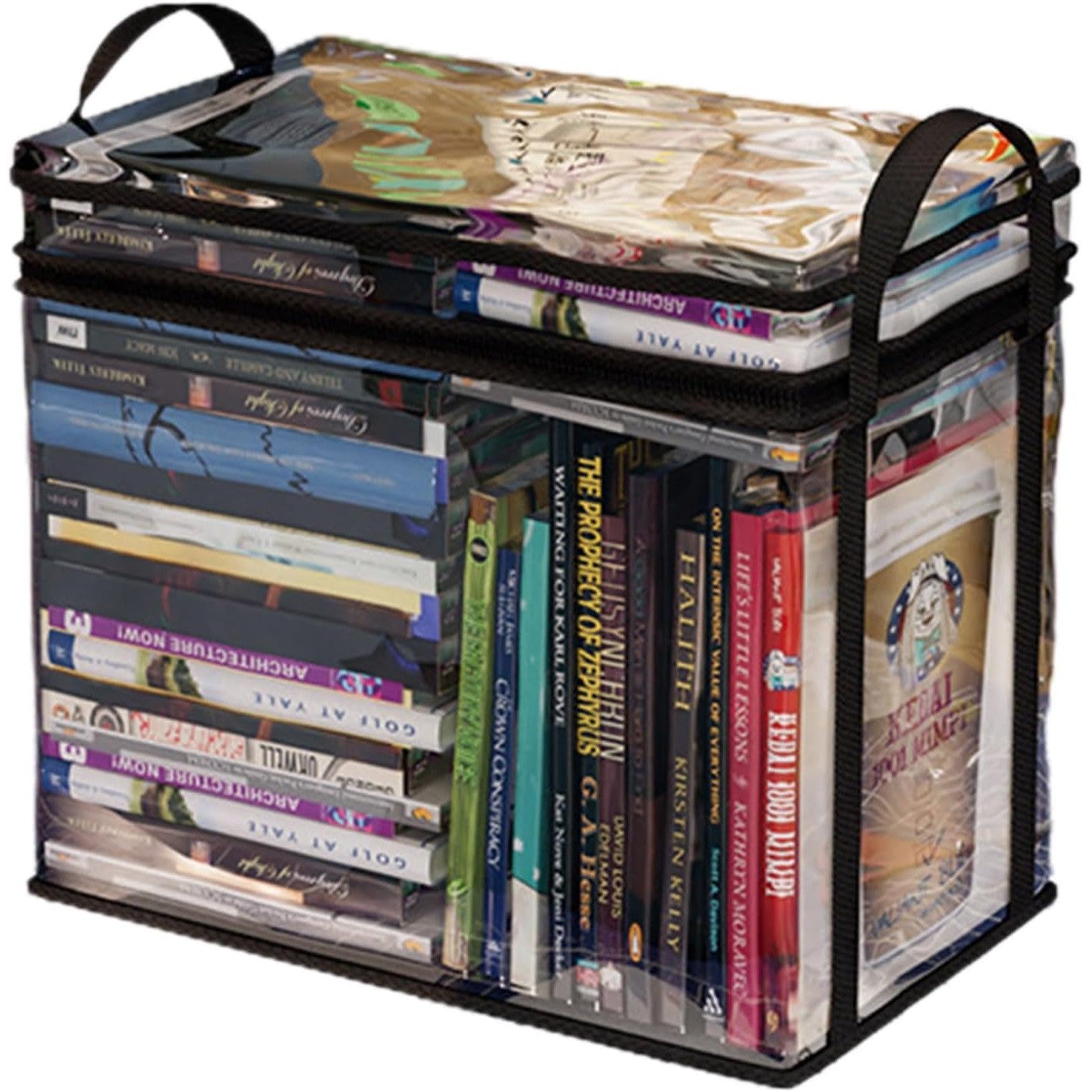 Cutie de Depozitare, Flippy, din PVC + Textil, Rezistenta la Apa, Geanta pentru Carti, 38x24x32 cm, Transparent-Negru-0