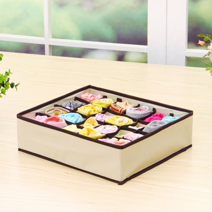 Cutie De Depozitare, Flippy, Pentru Lenjerie, Sosete Si Sutiene, Material Textil, 24 Compartimente, 32 x 32 x 10 cm, Culoare Bej-3