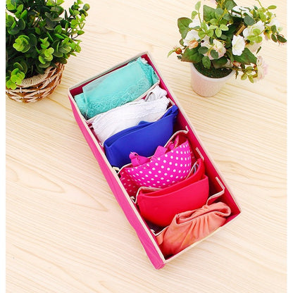 Cutie De Depozitare, Flippy, Pentru Lenjerie, Sosete Si Sutiene, Material Textil, 6 Compartimente, 32 x 16 x 10 cm, Culoare Roz-1