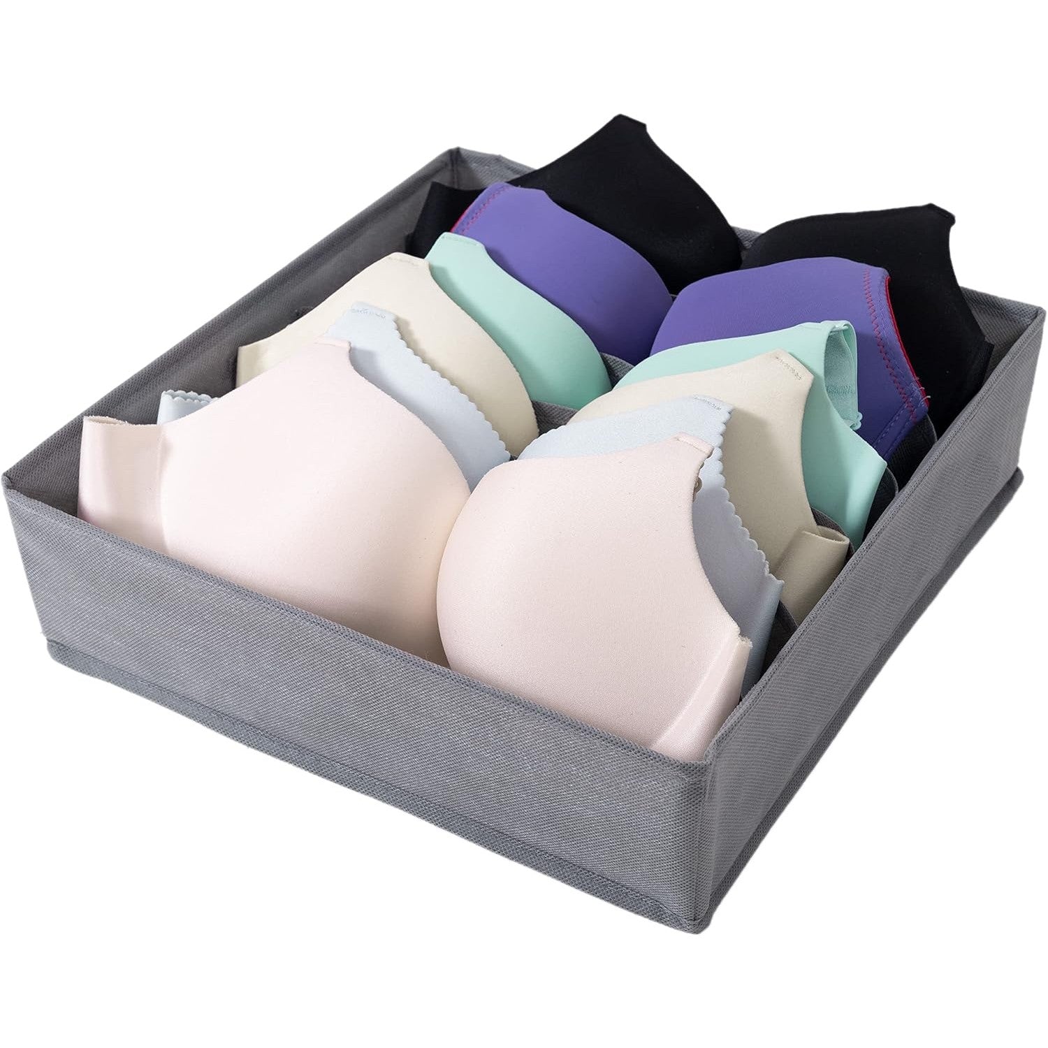 Cutie De Depozitare, Flippy, Pentru Lenjerie, Sosete Si Sutiene, Material Textil, 7 Compartimente, 32 x 32 x 10 cm, Culoare Gri-2