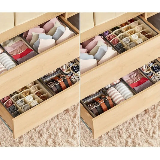 Cutie De Depozitare, Flippy, Pentru Lenjerie, Sosete Si Sutiene, Material Textil, 7 Compartimente, 32 x 32 x 10 cm, Culoare Bej-1