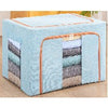 Cutie de Depozitare Pliabila, Flippy, 100 L, din Bumbac si In,60*42*40 cm, 2 Ferestre, Frontala si Laterala, 2 Usi de Acces cu Fermoar Bidirectional, Cadru Metalic, Suport Baza Stabil din Plastic, Bleu-0
