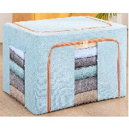 Cutie de Depozitare Pliabila, Flippy, 100 L, din Bumbac si In,60*42*40 cm, 2 Ferestre, Frontala si Laterala, 2 Usi de Acces cu Fermoar Bidirectional, Cadru Metalic, Suport Baza Stabil din Plastic, Bleu-0