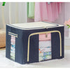 Cutie de Depozitare Pliabila, Flippy, 24 L, Panza Oxford, 40x30x20 cm, Fereastra Frontala, 2 Usi de Acces cu Fermoar Bidirectional, Cadru Metalic, Suport Baza Stabil din Plastic, Imprimeu buline, Albastru Marin-0