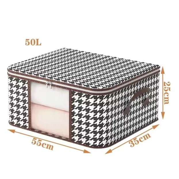 Cutie de Depozitare Pliabila, Flippy, 55x35x25 cm, 50 L, Fereastra Frontala, cu Fermoar Bidirectional, Cadru Metalic, Suport Baza Stabil, Imprimeu in Carouri, Alb/Negru-7