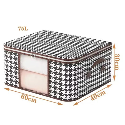 Cutie de Depozitare Pliabila, Flippy, 60x40x30 cm, 75 L, Fereastra Frontala, cu Fermoar Bidirectional, Cadru Metalic, Suport Baza Stabil, Imprimeu in Carouri, Alb/Negru-7