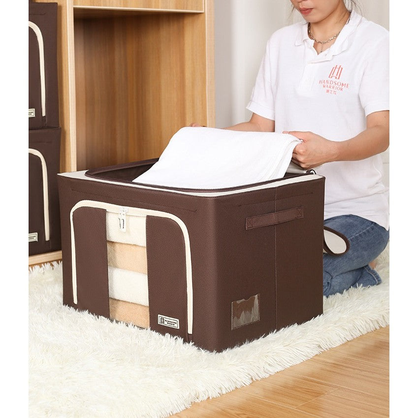 Cutie de Depozitare Pliabila, Flippy, Cu Fereastra si Fermoar Dublu, 66 L, Textil Premium, 50x40x33 cm, Cadru Metalic, Impermeabila, Maro-7