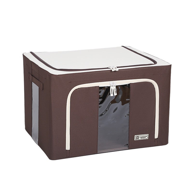 Cutie de Depozitare Pliabila, Flippy, Cu Fereastra si Fermoar Dublu, 66 L, Textil Premium, 50x40x33 cm, Cadru Metalic, Impermeabila, Maro-9