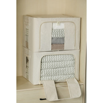 Cutie de Depozitare Pliabila, Flippy, Cu Fereastra si Fermoar Dublu, 66 L, Textil Premium, 50x40x33 cm, Cadru Metalic, Impermeabila, Alb Texturat-2