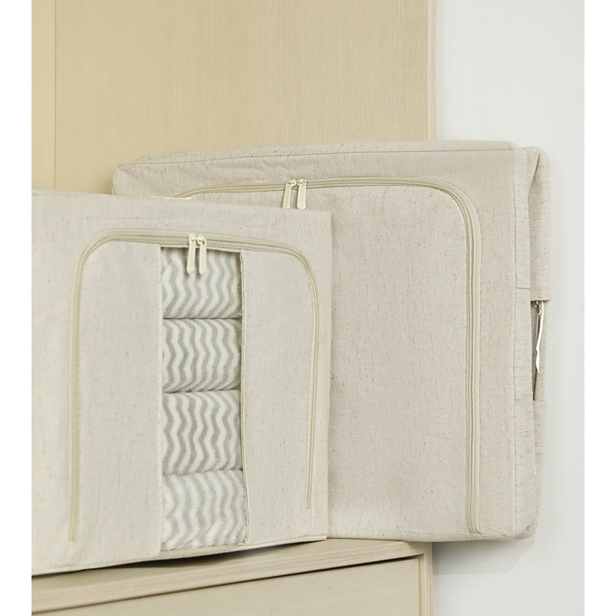 Cutie de Depozitare Pliabila, Flippy, Cu Fereastra si Fermoar Dublu, 66 L, Textil Premium, 50x40x33 cm, Cadru Metalic, Impermeabila, Alb Texturat-5