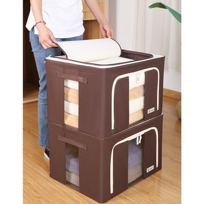 Cutie de Depozitare Pliabila, Flippy, Cu Fereastra si Fermoar Dublu, 66 L, Textil Premium, 50x40x33 cm, Cadru Metalic, Impermeabila, Maro-0