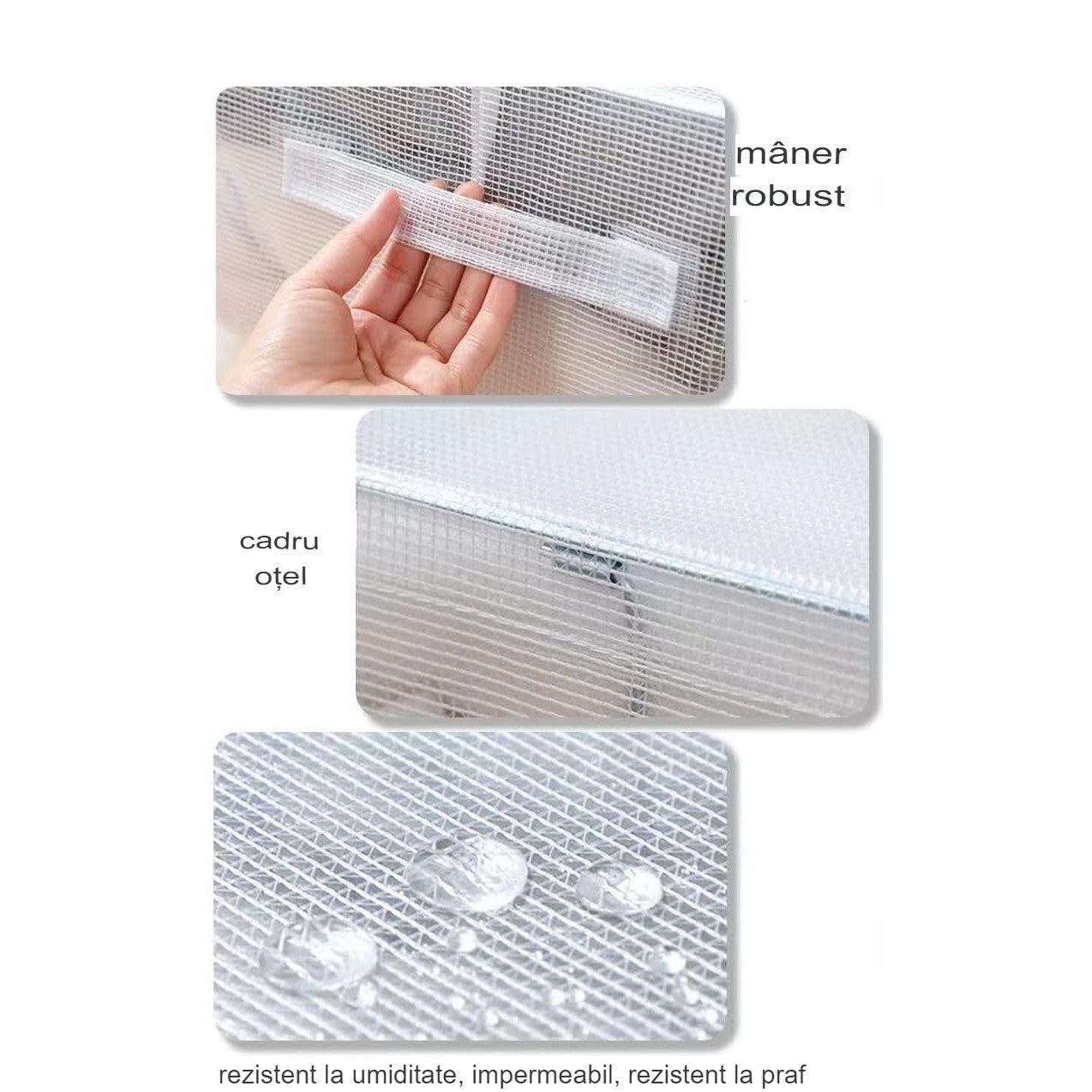 Cutie de Depozitare Pliabila, Flippy, Cu Fereastra si Fermoar Dublu Rosu, 66 L, Textil, 50x40x33 cm, Cadru Metalic, Impermeabila, Transparent-1
