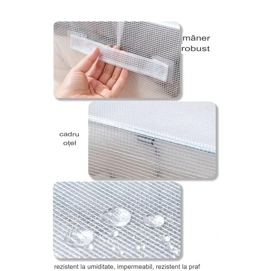 Cutie de Depozitare Pliabila, Flippy, Cu Fereastra si Fermoar Dublu Rosu, 66 L, Textil, 50x40x33 cm, Cadru Metalic, Impermeabila, Transparent-1