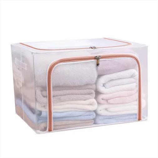 Cutie de Depozitare Pliabila, Flippy, Cu Fereastra si Fermoar Dublu Rosu, 66 L, Textil, 50x40x33 cm, Cadru Metalic, Impermeabila, Transparent-2