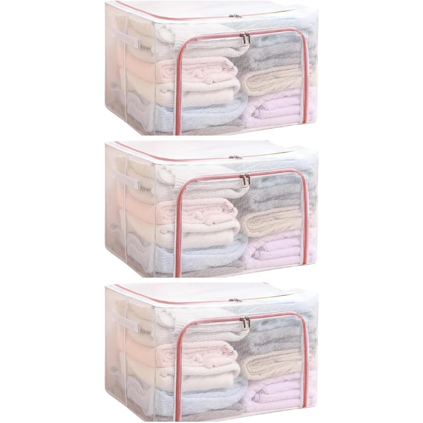 Cutie de Depozitare Pliabila, Flippy, Cu Fereastra si Fermoar Dublu Rosu, 66 L, Textil, 50x40x33 cm, Cadru Metalic, Impermeabila, Transparent-3