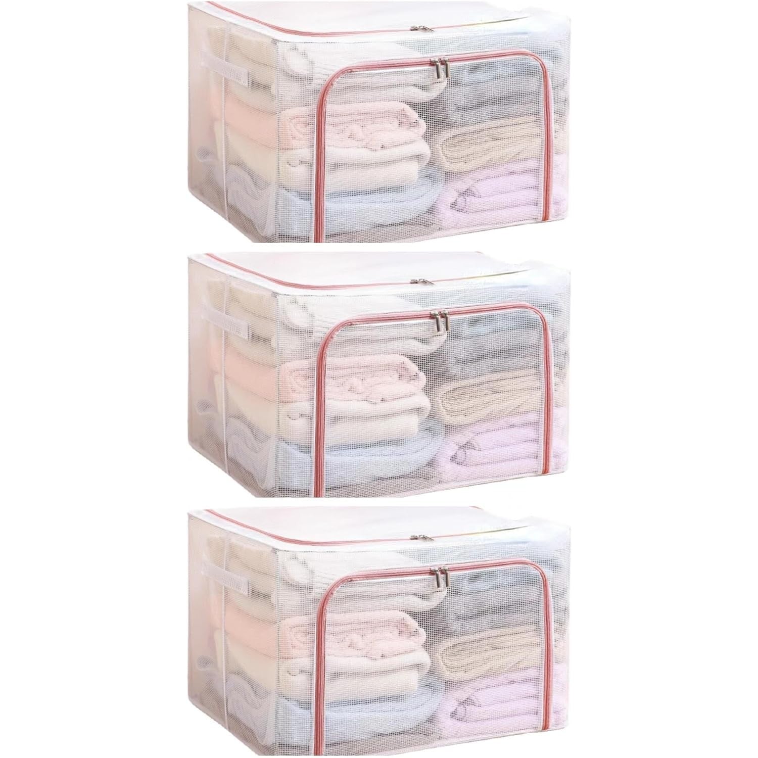 Cutie de Depozitare Pliabila, Flippy, Cu Fereastra si Fermoar Dublu Rosu, 66 L, Textil, 50x40x33 cm, Cadru Metalic, Impermeabila, Transparent-3