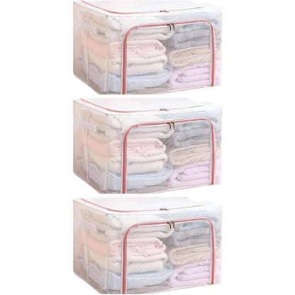 Cutie de Depozitare Pliabila, Flippy, Cu Fereastra si Fermoar Dublu Rosu, 66 L, Textil, 50x40x33 cm, Cadru Metalic, Impermeabila, Transparent-3