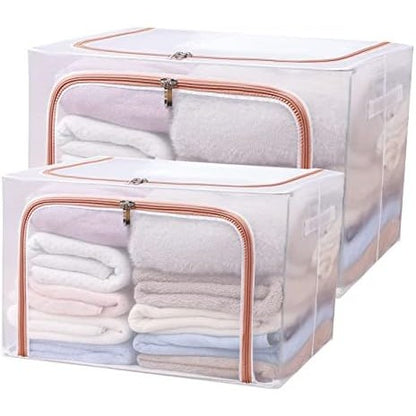 Cutie de Depozitare Pliabila, Flippy, Cu Fereastra si Fermoar Dublu Rosu, 66 L, Textil, 50x40x33 cm, Cadru Metalic, Impermeabila, Transparent-5