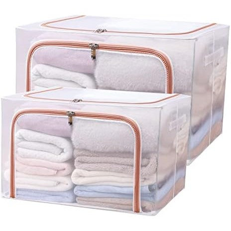 Cutie de Depozitare Pliabila, Flippy, Cu Fereastra si Fermoar Dublu Rosu, 66 L, Textil, 50x40x33 cm, Cadru Metalic, Impermeabila, Transparent-5
