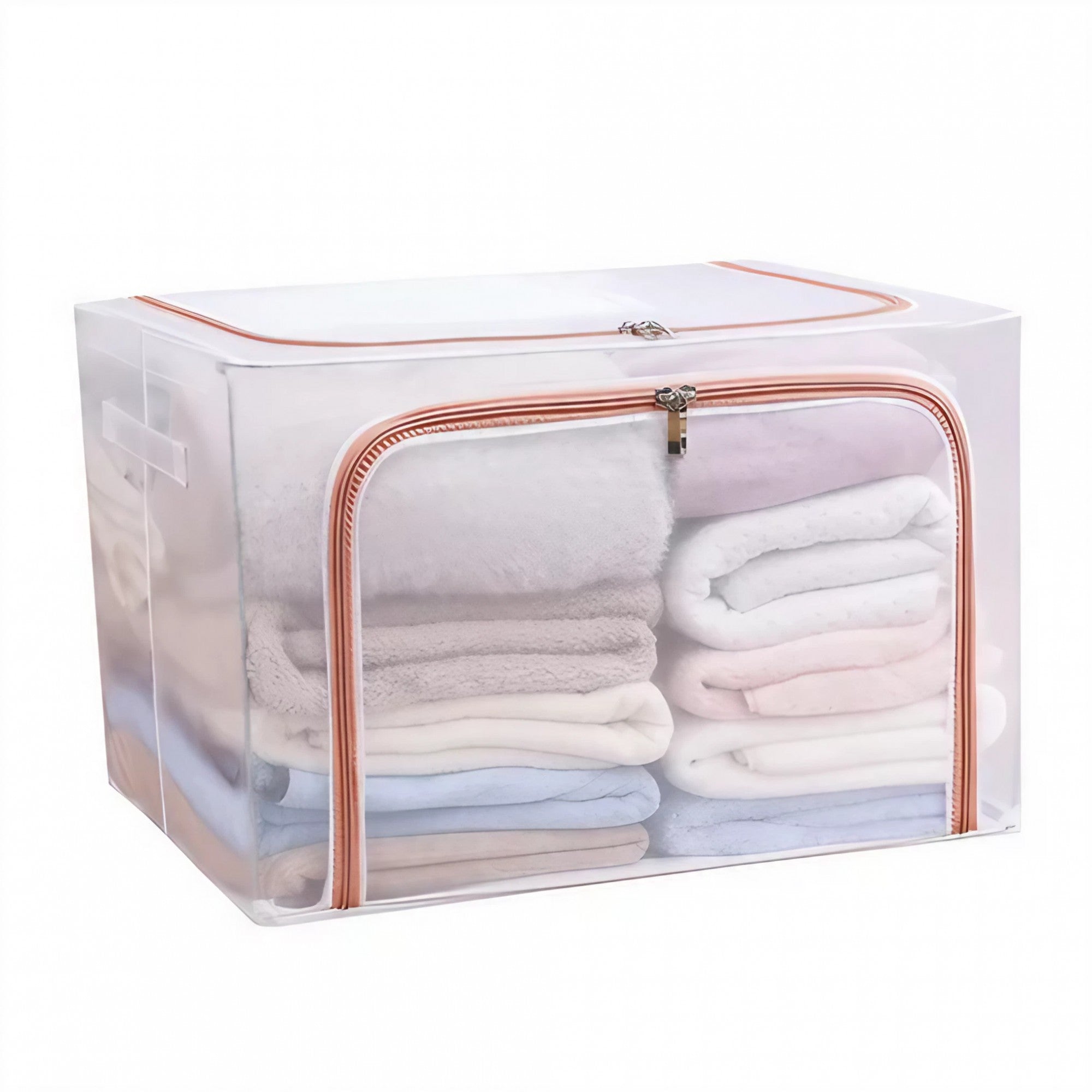 Cutie de Depozitare Pliabila, Flippy, Cu Fereastra si Fermoar Dublu Rosu, 66 L, Textil, 50x40x33 cm, Cadru Metalic, Impermeabila, Transparent-0