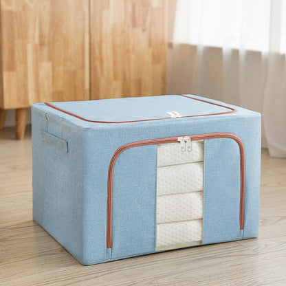 Cutie de depozitare pliabila, Flippy, Cu fermoar, 100 L, Textil, 60x42x40 cm, Cadru Metalic, Suport Baza Stabil din Plastic, Bleu-2